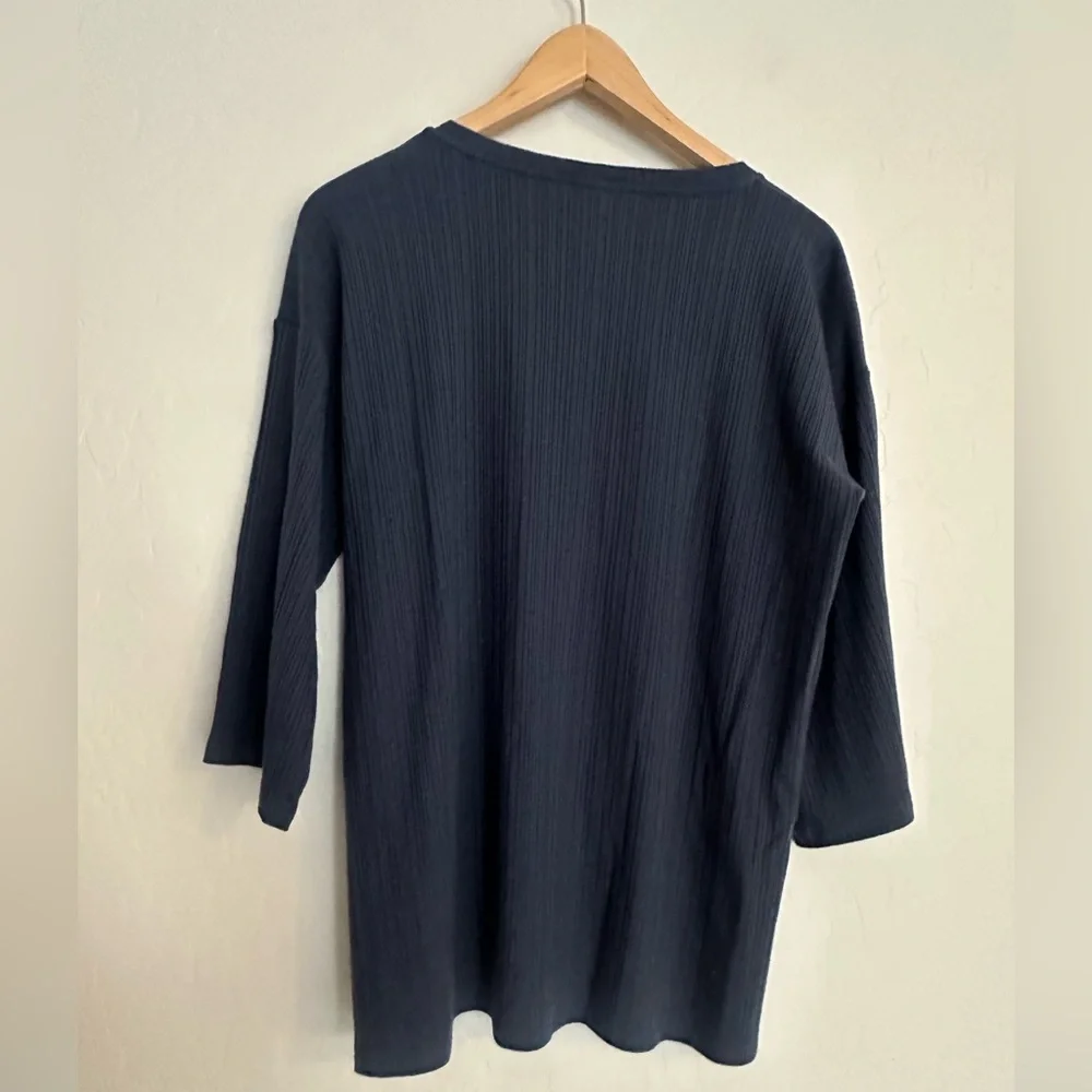 Eileen Fisher Variegated Rib Tunic Top Shirt Women's Size XS Navy Blue Ocean NEW